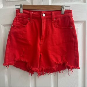 Risen Jeans Fiesta Red Denim Frayed Shorts size small NWT